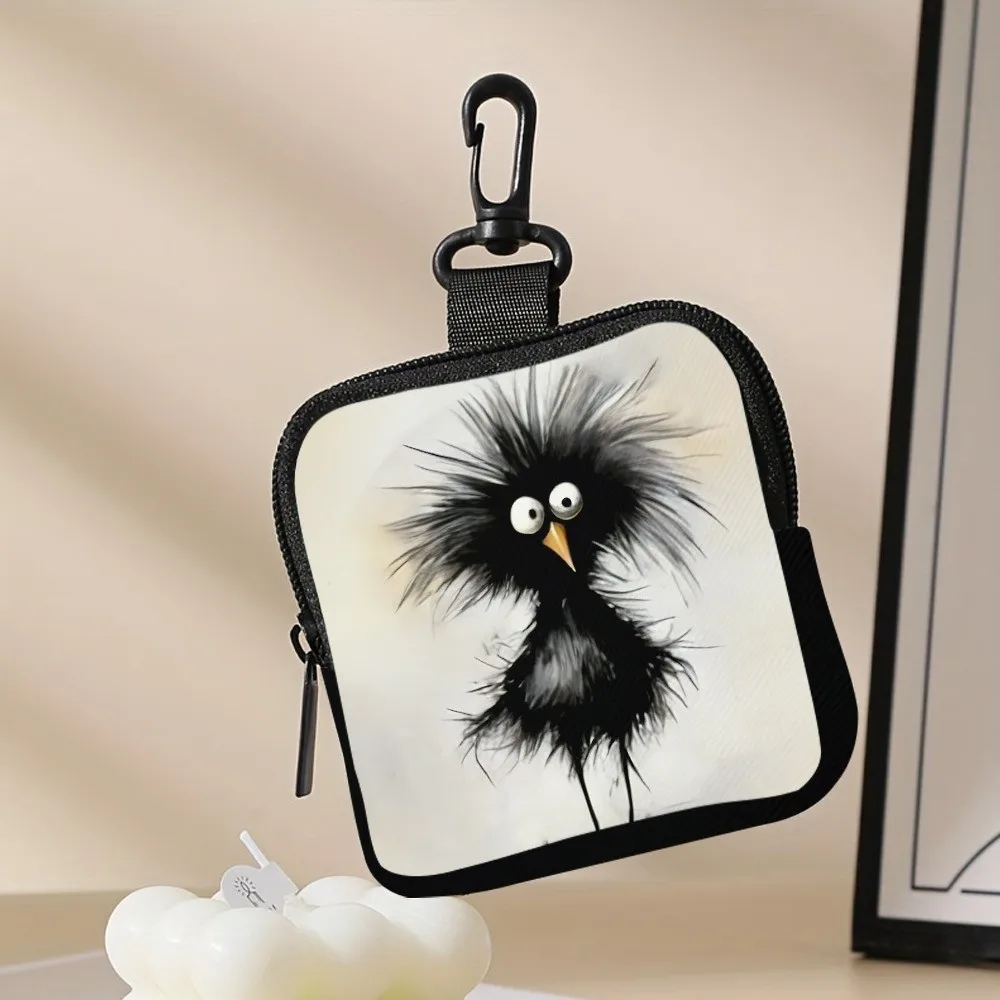 Creative PVC Abstract Bird Coin Purse Water-resistant Portable Zippered Wallet Lightweight Mini Earphone Bag Friends Gift
