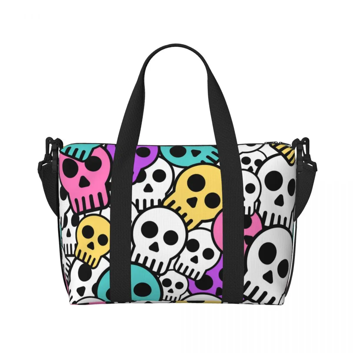 Custom Horror Skull Print Groceries Tote Shopping Bags Women Large Capacity Skeleton Death Gym Beach Travel Bags