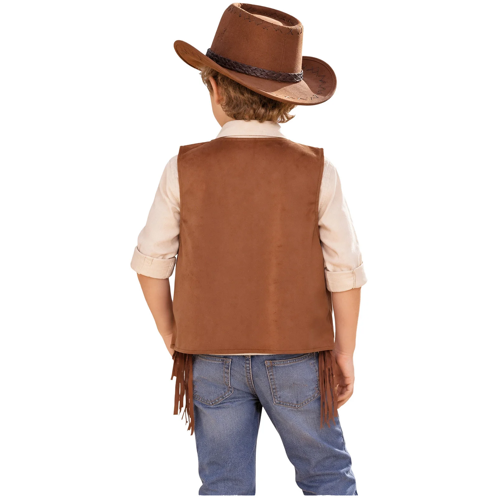 Children Western Cowboy Costume Sleeveless Open Front Embroidered Tassels Vest Cardigan Halloween Party Cosplay Hippie Outfit