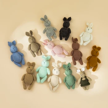 Boneca de coelho artesanal, adereços para fotografia de recém-nascidos, bebê posando, bonecos de animais fofos, cabine de sessão de fotos, acessórios para posar