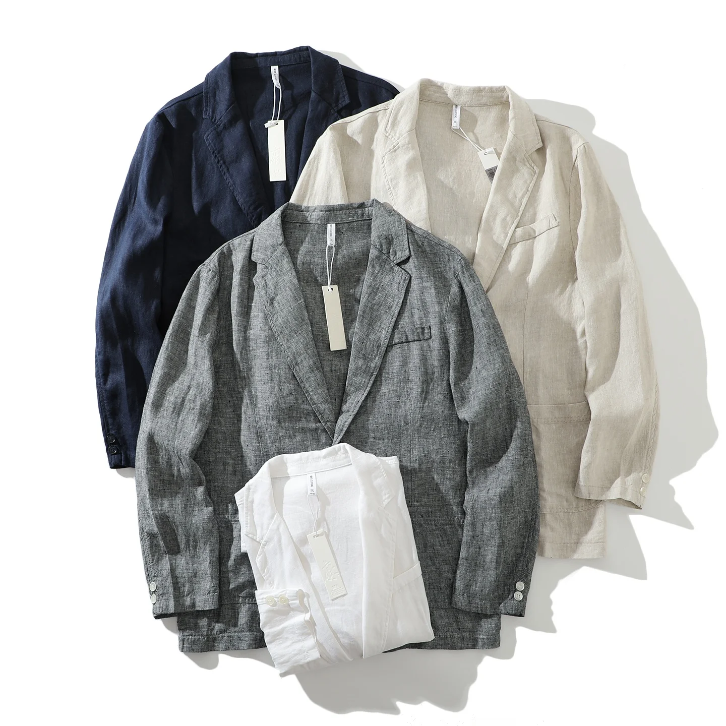 

Autumn Men's Waed l 00 Linen Two-Button Skin-friendly Breathable Casual Jaet Faionable Stand Fit Long ...