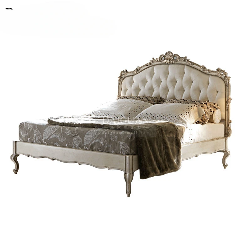 

Европейское двойное мастерское постельное белье, свадебное неоклассическое твердое дерево, резная ткань, мягкая сумка, кнопка King