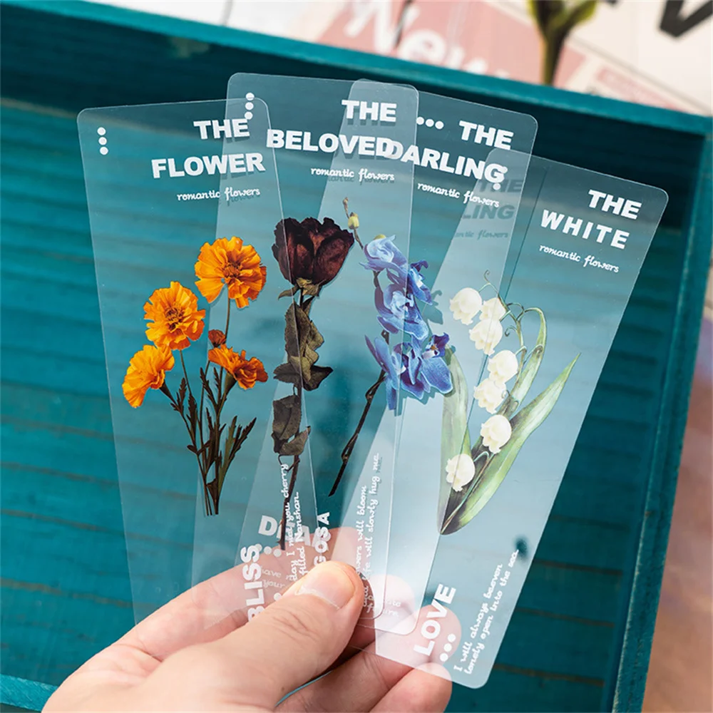 6 Style 6pcs/set Flowers Bookmarks PVC Transparent Bookmark Creative Aesthetic Stationery Reading Accessories Book Lover Gifts