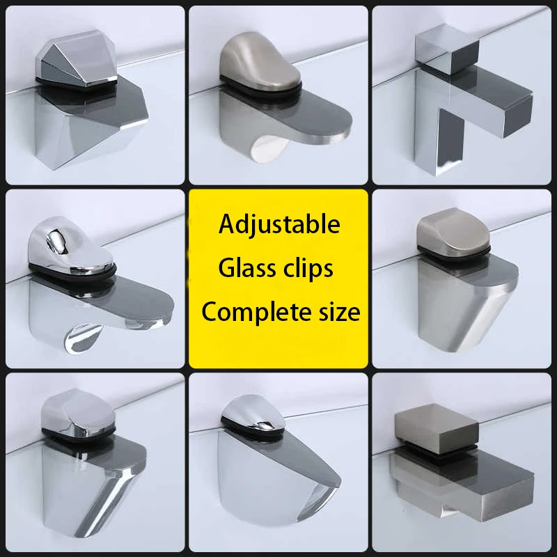 1Pcs Adjustable Zinc Alloy Glass Clip Bracket Partition Layer Board Clip Glass Bracket Hardware Accessories Silver/Bright Color