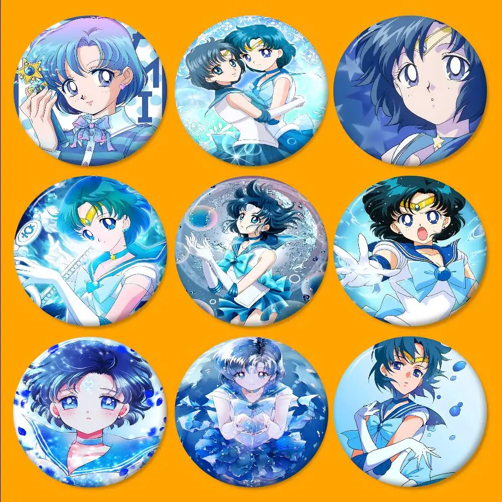 Ami Mizuno 58mm Cute Anime Figure Icon Badge Handmade Tinplate Brooch for Backpack Clothes Chest Ornament Gifts