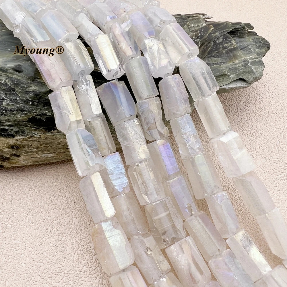 2Strands AB Titanium Electroplated Natural White Crystal Quartz Tube Nugget Beads For DIY Jewelry Making MY231139