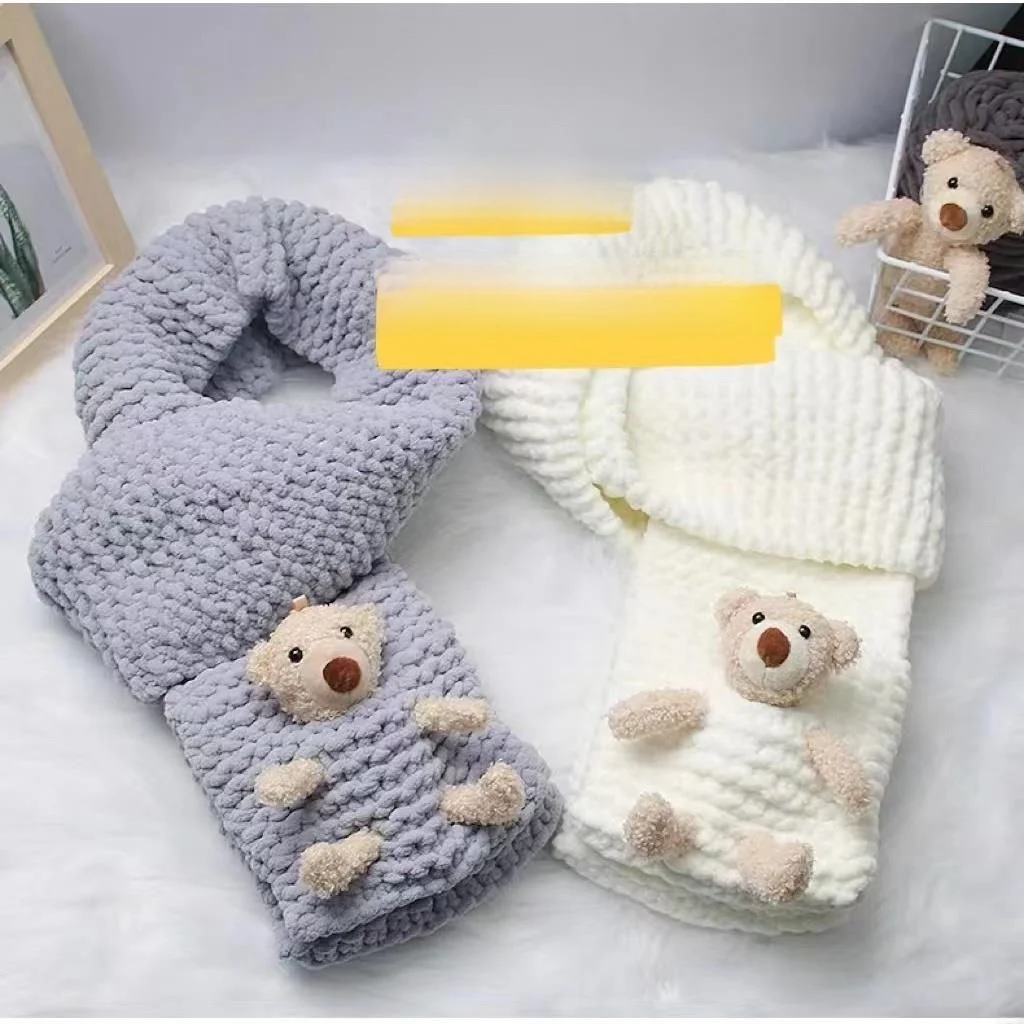 Handmade Pocket Bear Scarf Finished Product Wool Yarn DIY Shawl Scarf Neck Warmer Ice Strip Line Girlfriend