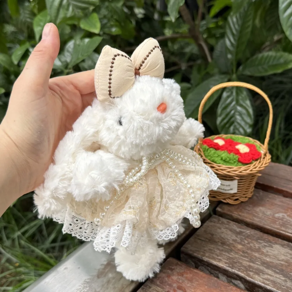 

Bow Plush Rabbit Keychain Stuffed Cartoon Rabbit Doll Keyring Soft Princess Pearl Dress Drooping Ear Rabbit Pendant