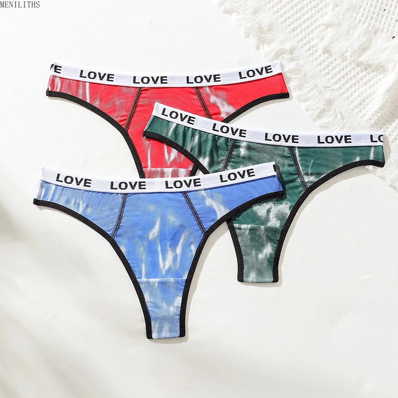 3Pcs Set Of Women's Personalized Letter Waistband Elastic Thong Sexy Breathable Fun Triangle Pants Women's Low Waist Underwear