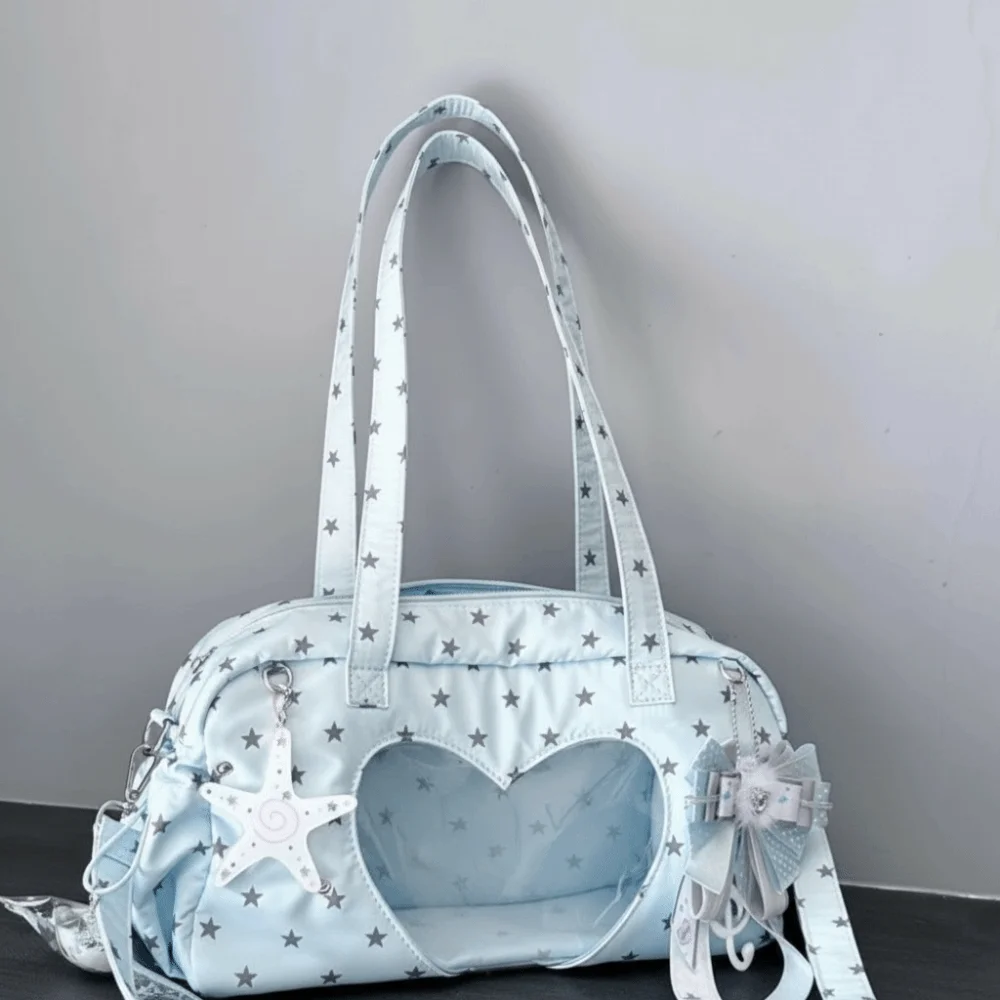 

Sweet Star Print Ita Bag DIY Badge Display Wing Design Lolita Handbag Large Capacity Heart-shaped Display Layer