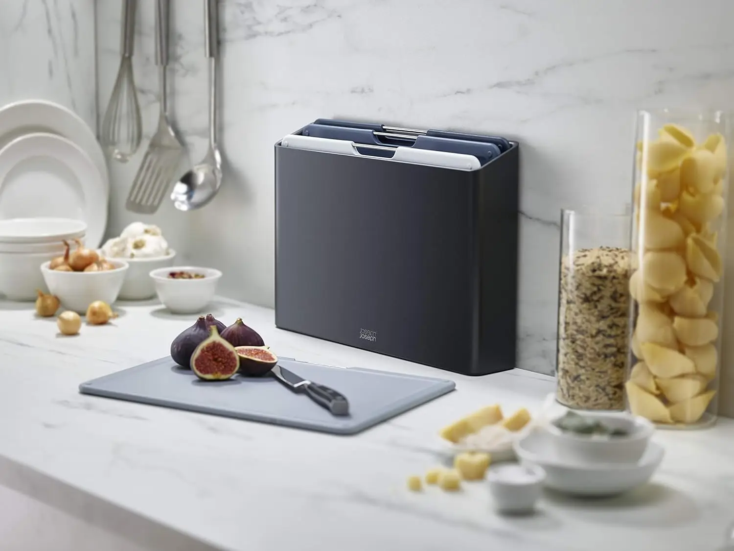 Set tagliere codificato a colori da 4 pezzi con custodia sottile per riporre la cucina organizzata in grafite