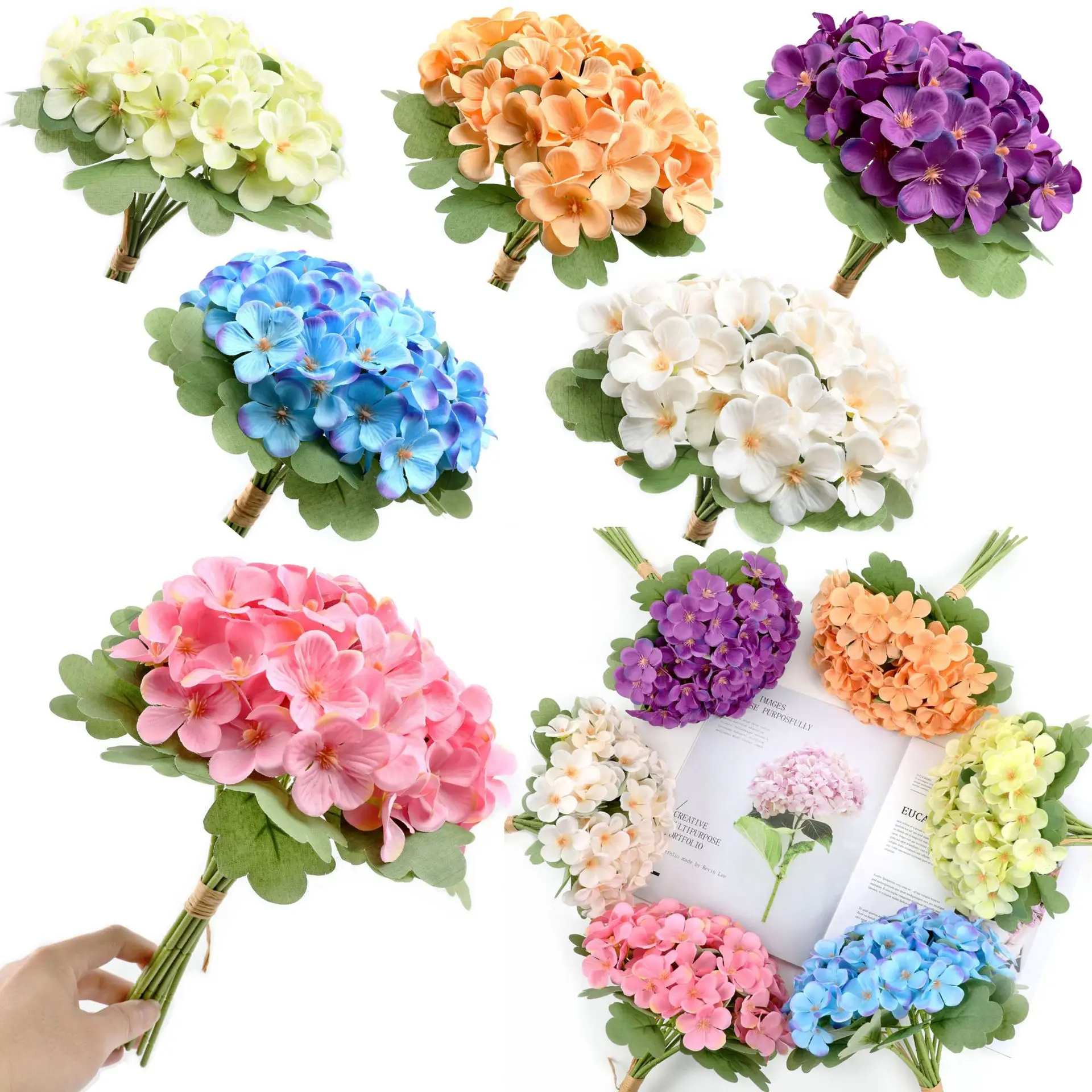 

12PC/Bundle Silk Hydrangea Flowers Bridal hand Bouquet Retro Table Vase Flower Decor for Wedding Decora Room Balcony DIY Bouquet
