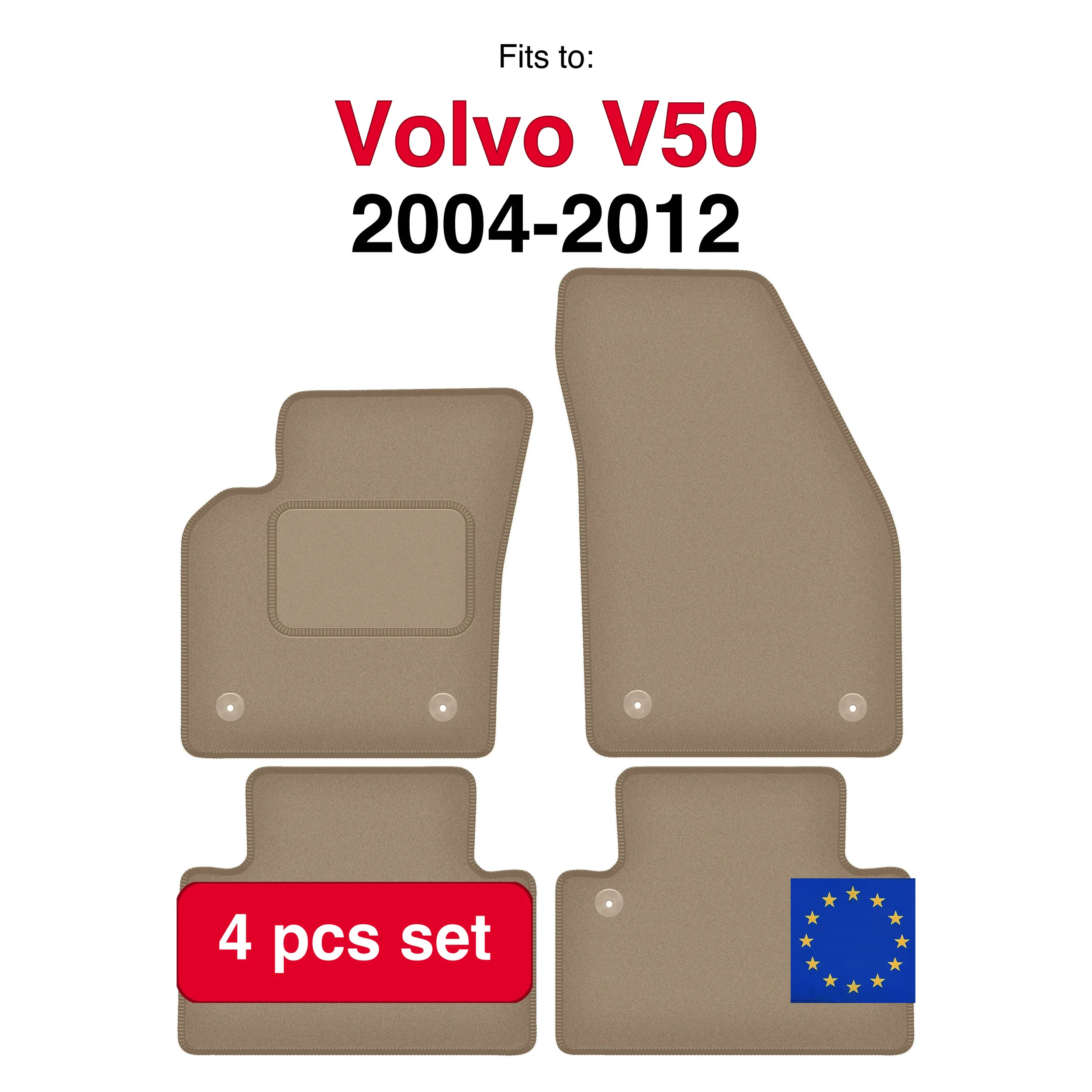 Image of Auto-Velourmatten passend für Volvo S40 II Limousine (2004-2012) - Beige (4 Stück) passgenaues Autofußmatten-Set