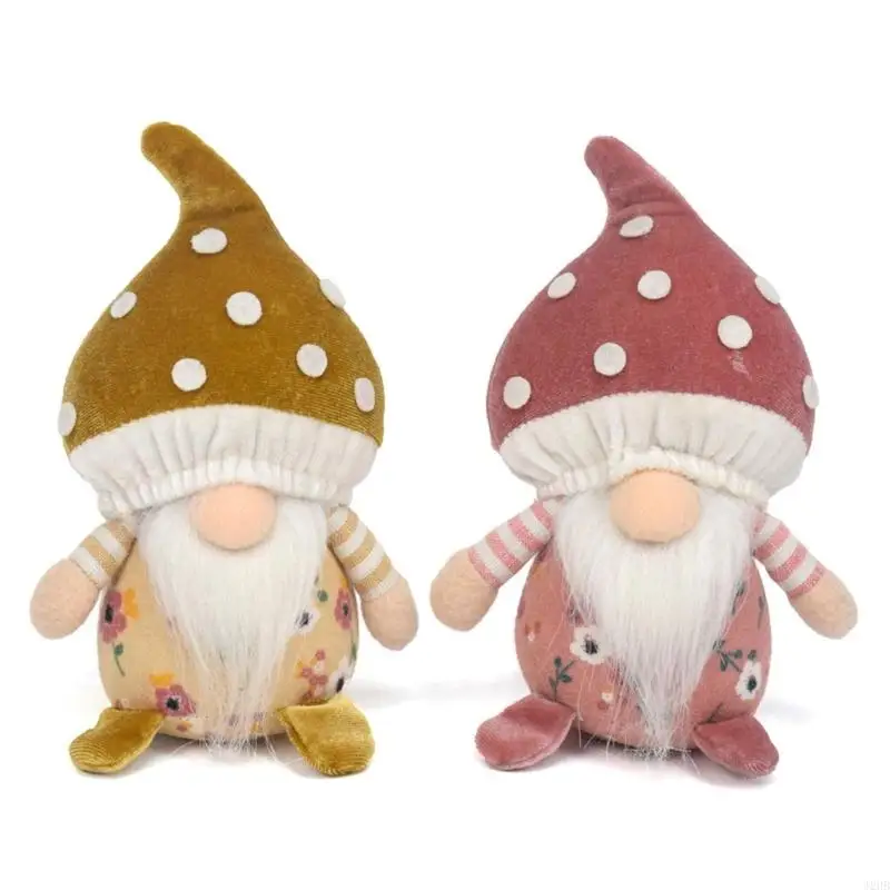 

J2HB Spring Plush Mushroom Gnomes Decor Dwarf Figurines Farmhouse Tiered Tray Decor