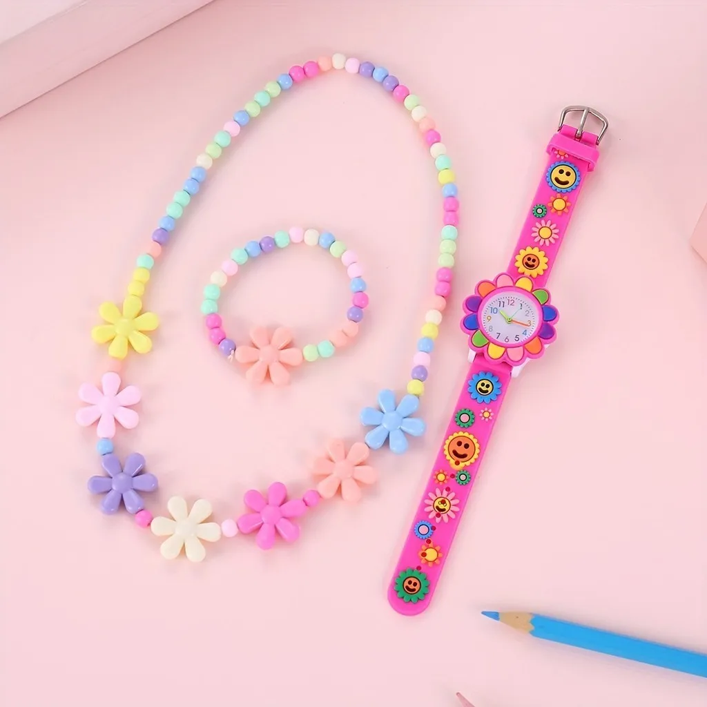 Kegllect-Montre Tournesol pour Enfants, Motif de Dessin Animé Mignon, Petite Montre Destroy AndrBracelet, Ensemble à la Mode