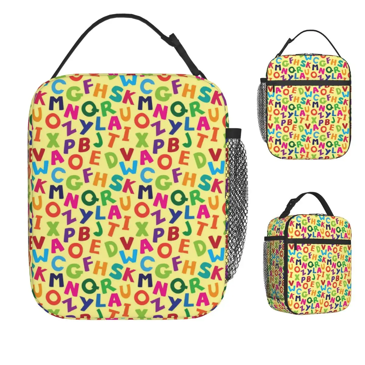 Colorful Alphabet Letter Pattern Lunch Bag Leisure Lunch Box Work Portable Tote Food Bags Graphic Cooler Bag