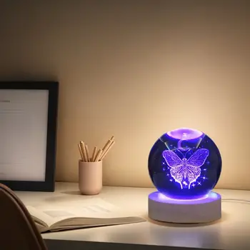 1件3D雷射雕刻月光蝴蝶舞水晶球夜燈,現代拋光玻璃裝飾品,聖誕節 8 最佳銷售 月光 - №1
