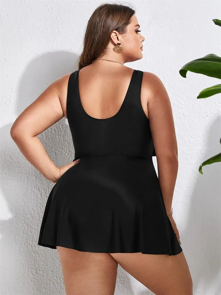 2025 Tankini Plus Size Swimwear Women Swimming Dress Two Piece Swimsuit Bikinis Solid Ruffle Conservative Beachwear Bathing Suit