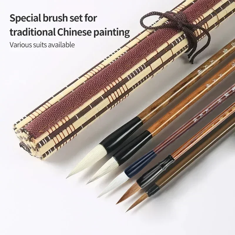 6/9/12/16Pcs Chinese Calligraphy Brushes Set with Roll-up Bamboo Brush Holder Sumi Painting Writing Kanji Art Watercolor Brush