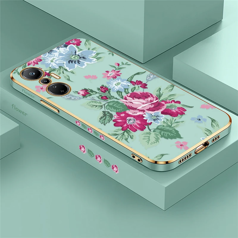Funda de teléfono para Infinix Tecno Pova 5 6 Pro 3 4 Pro 5G Neo 2 Pop 8 5 LTE 6 funda chapada con estampado de flores de silicona de lujo a prueba de golpes