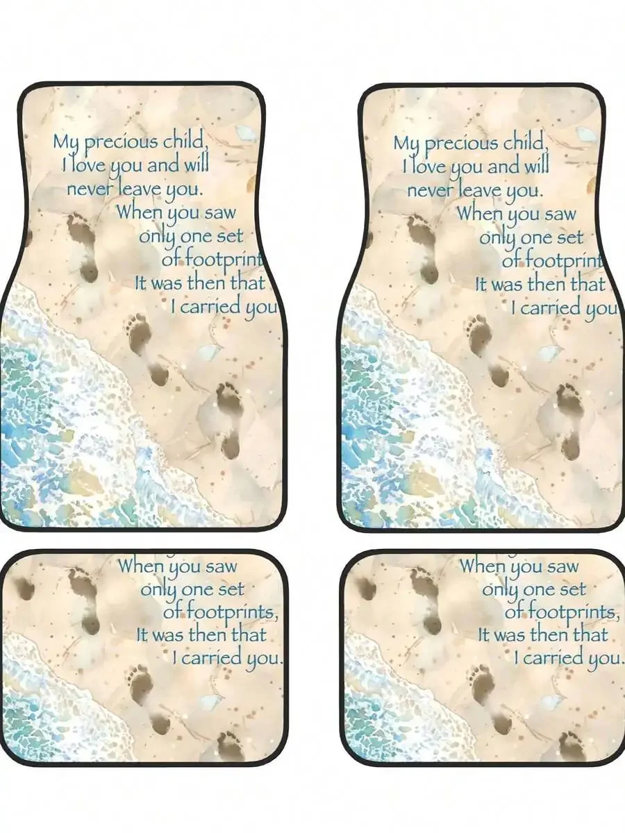 

Footprints In The Sand With Quote 4-Piece Custom Printed All-Weather Floor Mats - Universal Fit For Suv, Truck, Van| Easy Clean
