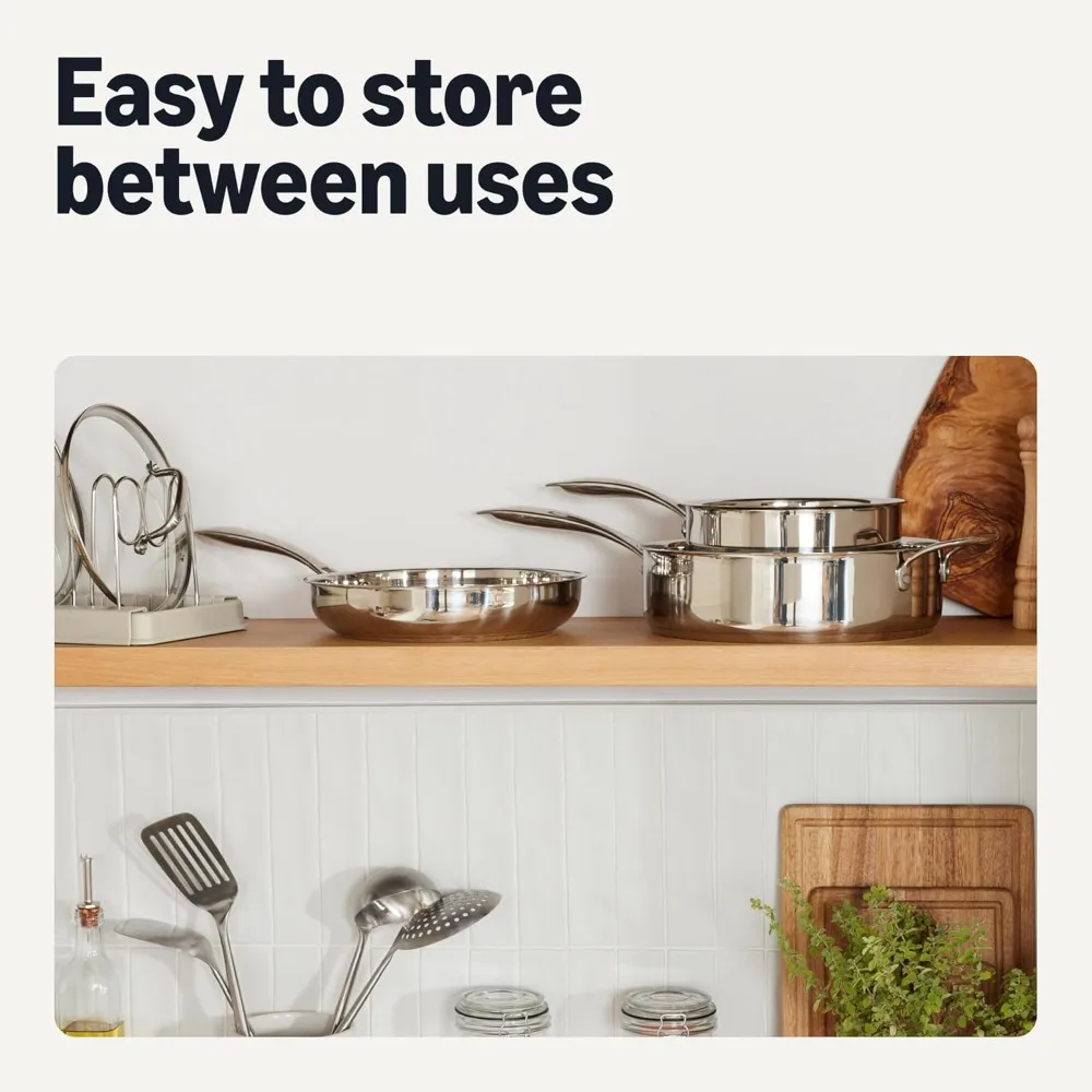 Premium 5-Piece Stainless Steel Cookware Set, Induction Compatible, Dishwasher-Safe for Home Chefs