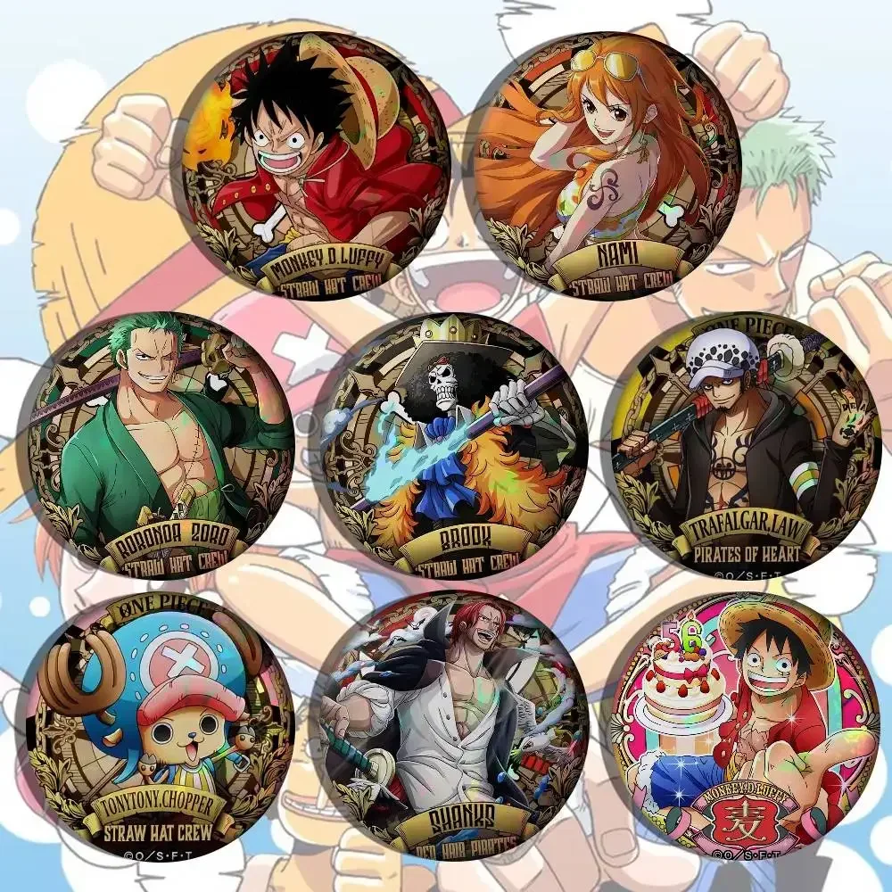 

One Piece Nico Robin Luffy Nami Soft Button Pin Round Metal Badge Lapel Pin Parts Gift Friends Kid Jewelry