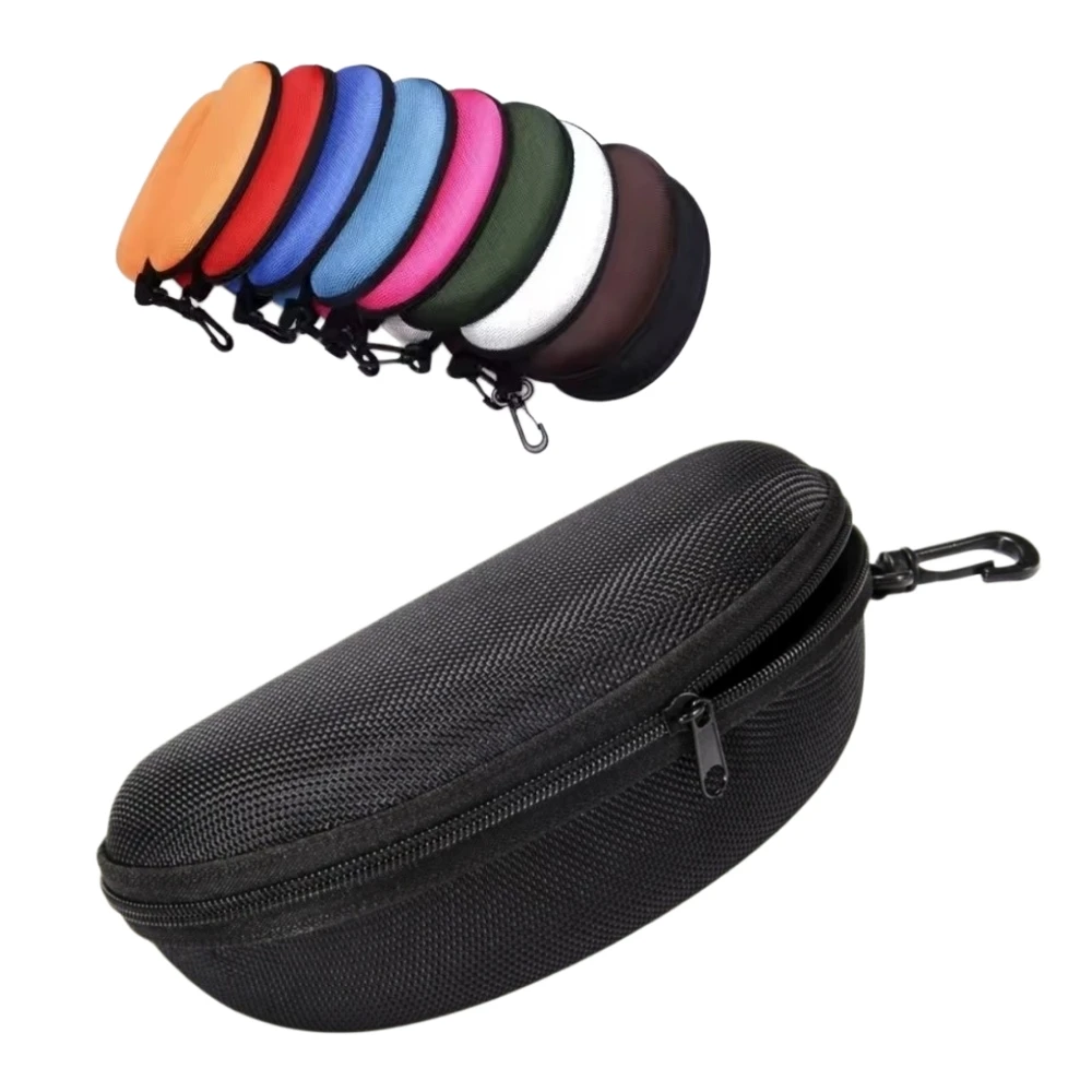 1pc Portable Sunglasses Case Protector Oxford Cloth Hard EVA Zippered Eyeglasses Case with Carabiner Unisex Eyewear Accessories