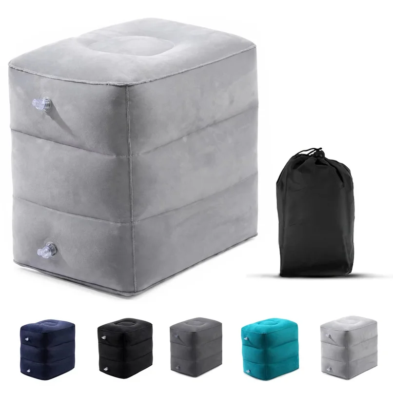 Message Inflatable Foot Rest Pillow with Pump, Adjustable 3-Layer Height for Travel, Airplane, Car, Train, Office