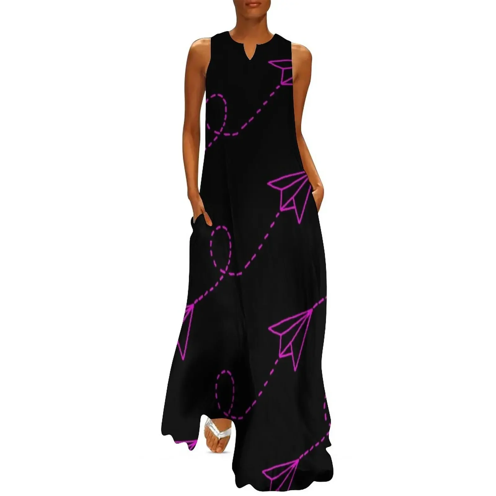 

Pink Paper plane Long Dress Dress for girls clothes for women Woman clothes long dresses for women Dress
