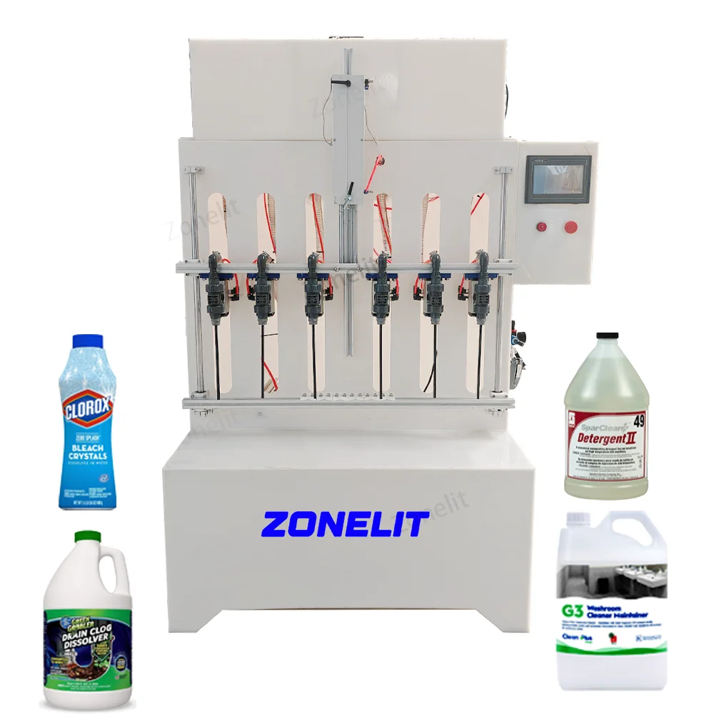 

Полуавтоматическая гравитационная разливочная машина с 4-мя головками и диафрагменным конвейером для жидкостей в бутылки, для моющих средств