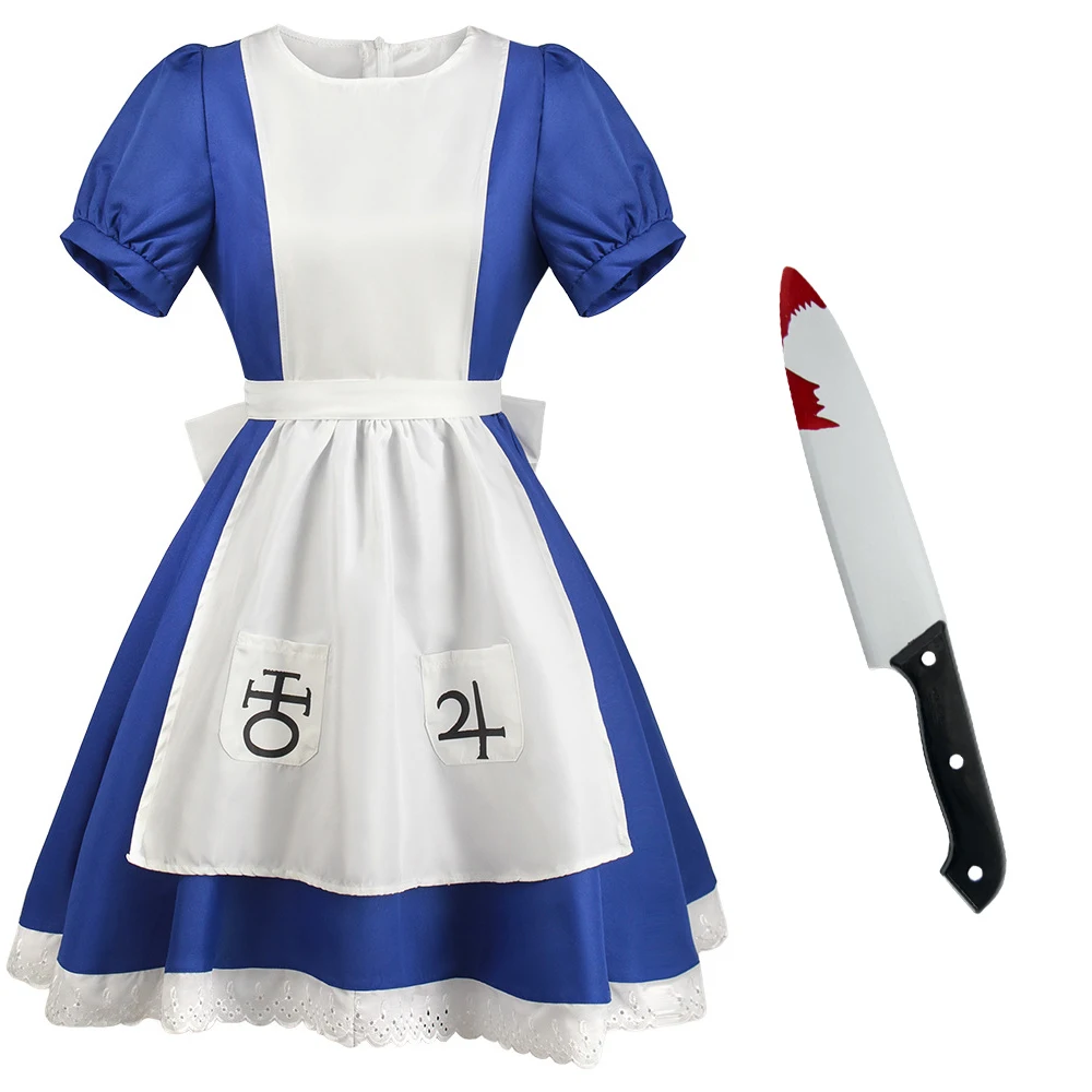 Anime Alice Princess Dress Game Madness Returns Alice Cosplay Costume Maid Apron Dress Sockings For Women Girls Halloween Party