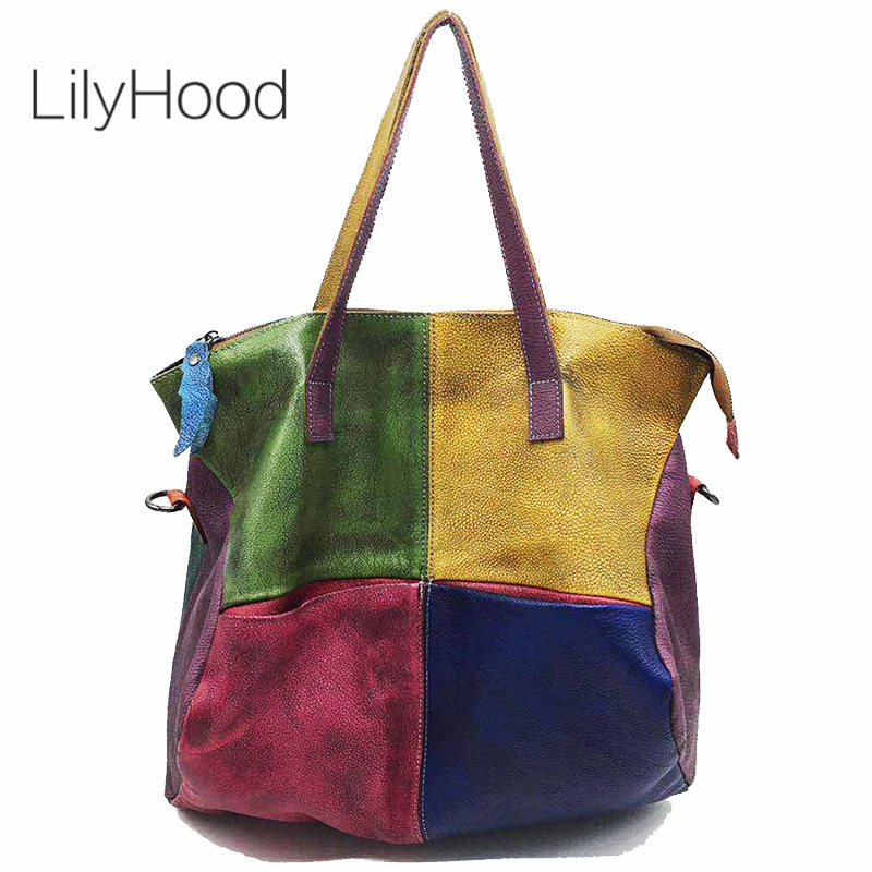 Duża torba weekendowa z prawdziwej skóry bydlęcej, patchworkowa, o dużej pojemności, na nocleg, 2026, damska, luksusowa, designerska, typu slouchy, torba crossbody.