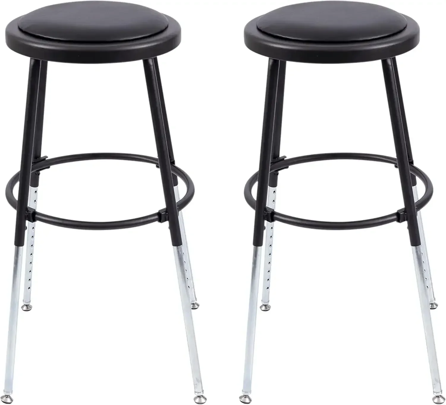 Desk Store Stackable Adjustable-Height Classroom Office Workstation Stool (Black, 2 Pack)