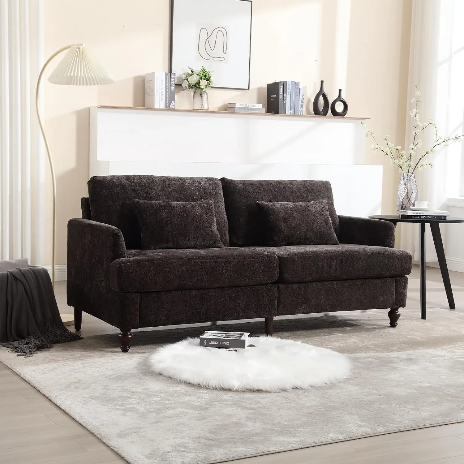 70 inch Loveseat Sofa, Mid-Century Modern Love Seat Couch with Wood Legs, Upholstered Comfy Sofa for Living Room, Apartment, Off