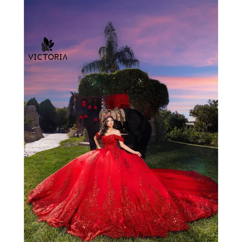 

Glitter Sequin Applique Quinceanera Dresses Customized Princess Ball Gown Off Shoulder Corset Sweet 16 Gown Vestido De 15 Anos