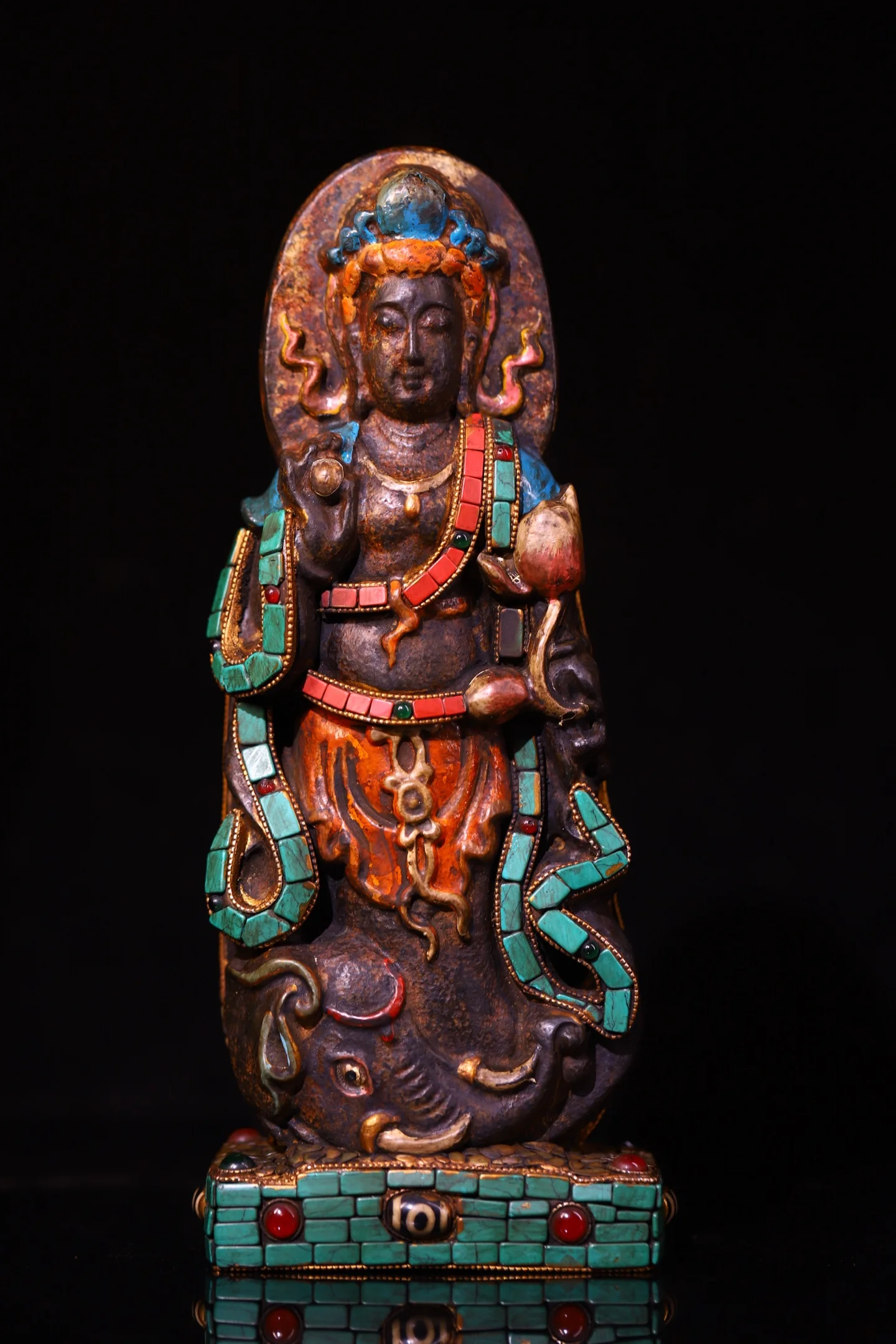 Old Natural Meteorite Painted Mosaic Gem gZi Beads Turquoise Samantabhadra Bodhisattva Standing Buddha mount elephant Ganesha