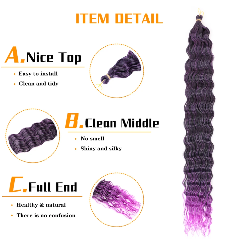 Cabello sintético para crochet pre-estirado de 32 pulgadas, onda profunda, yaki ombre, fibra de alta temperatura para mujer 2