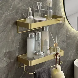 Gold storage rack without punching bathroom sink washbasin wall mounted cosmetic storage rack bathroom accessories shelves