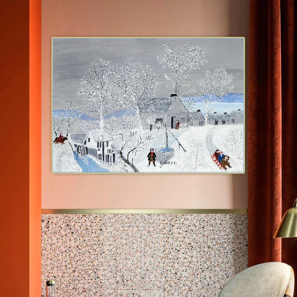 Anna Mary Robertson Grandma Moses《Home, 1956》Canvas Oil Painting Art Aesthetic Picture Poster Wall Hanging Decor Home Decoration