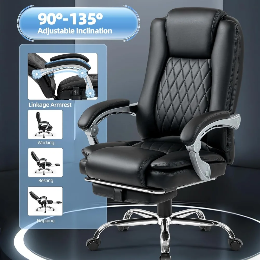 Silla de oficina de masaje con reposapiés: silla ejecutiva ergonómica, silla de escritorio de cuero reclinable con respaldo alto con 135 °   Encuentro, 400 L