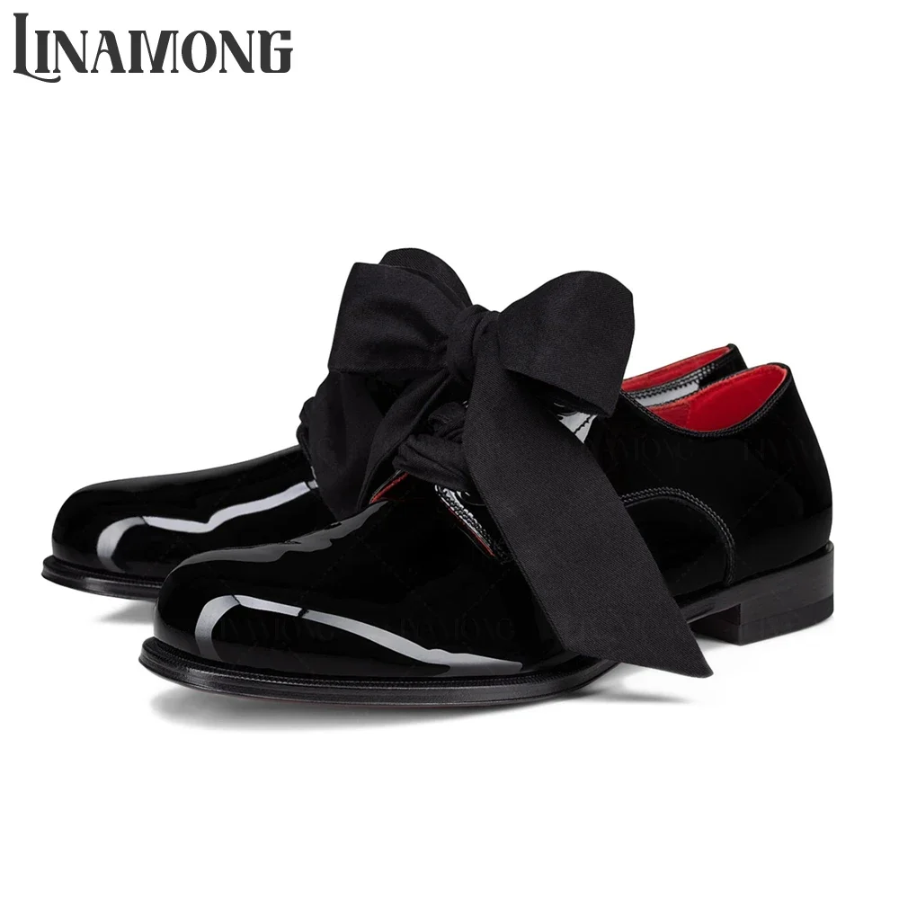 

Туфли дерби из лакированной кожи с бантовой шнуровкой, с закругленным носком, удобные, дизайнерские, ручной работы, для банкетов, мужская обувь