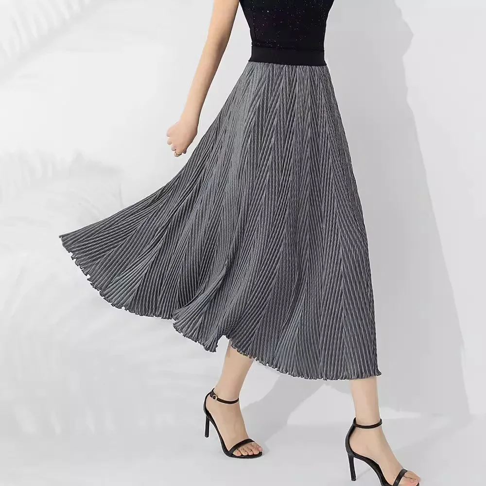 

Miyake Pleated New Women's Fashionable Design Fish Scale Skirt Elastic High Waist Wavy Edge Large Hem Pleated Skirt