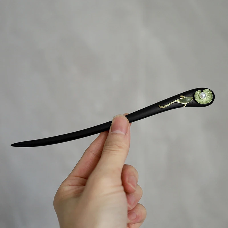 Neue chinesische Haarspange im Lotusblatt-Stil, Holz, Imitation, antike, elegante Hanfu-Haaraccessoires für Damen – Detail 3