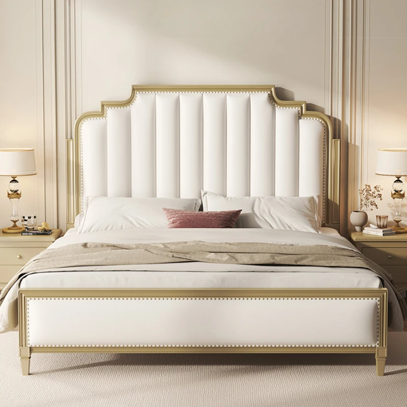 French Elegant Modern Bed Pretty Gold Princess Storage Solid Wood Bed King Size Villa Cama Matrimonial Bedroom Furniture Luxury