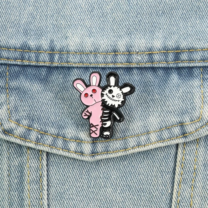 Zwillingskaninchen-Emaille-Pins, Skelett-Häschen-Broschen, Cartoon-Reversnadel, niedliches Tier-Schmuck-Accessoire, Geschenke für Fans und Freunde