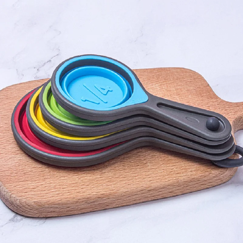 Collapsible Measuring Cup Spoon Portable Color Kitchen Adjustable Function Tool Food Grade Silicone Multiple Size Foldable Set