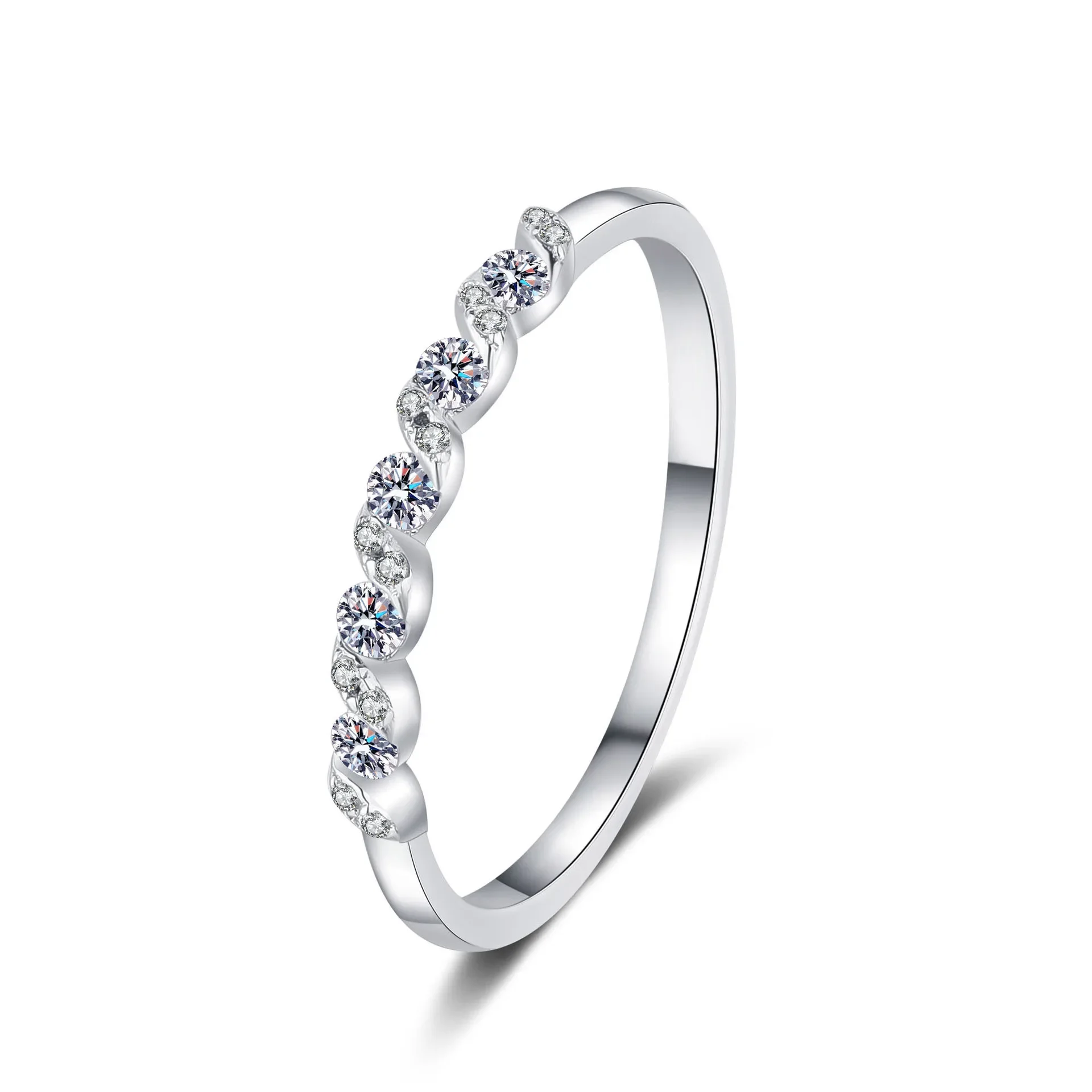 18K Gold Ring Women's Moissanite Water Ripple Ring Pt950 Platinum Simple Hand Jewelry High-end Atmosphere