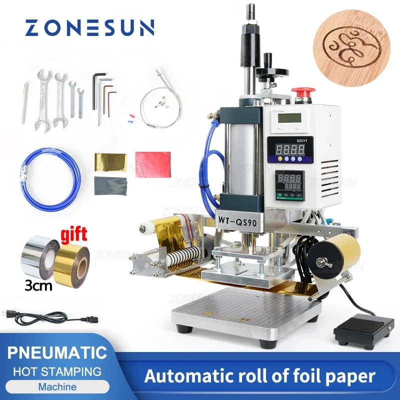 ZONESUN Pneumatic bronzing machine Leather Hot Foil Stamping Machine Counter Function Leather Embossing Estampadora