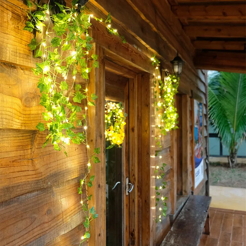 Solar Artificial Leaf Lights String Outdoor Garden Light Wedding Party Decoration LED Fairy Lights Garland Landscape Lighting